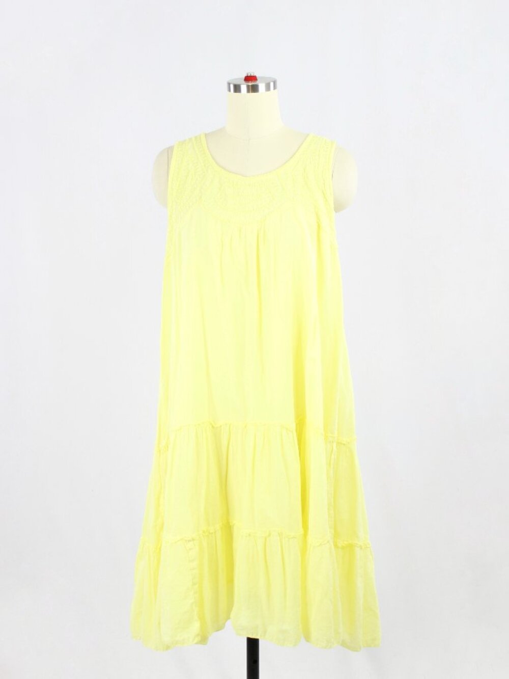 Vintage 00's JENNIFER LAUREN Yellow Cotton Voile Embroidered Tent Dress, Size L